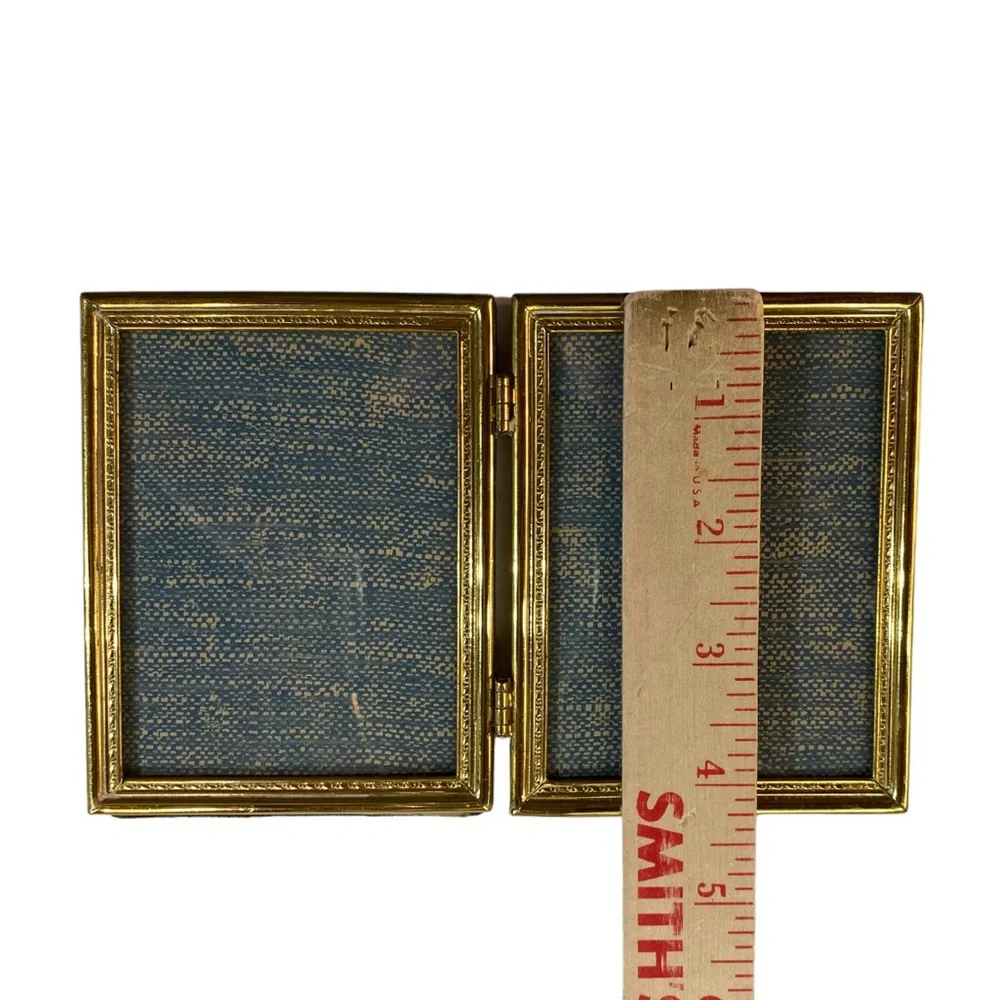 Lot (2) Vintage Photo Frame Bi-Fold Gold Brass 3x4 & 5x7 Hinged Cottagecore